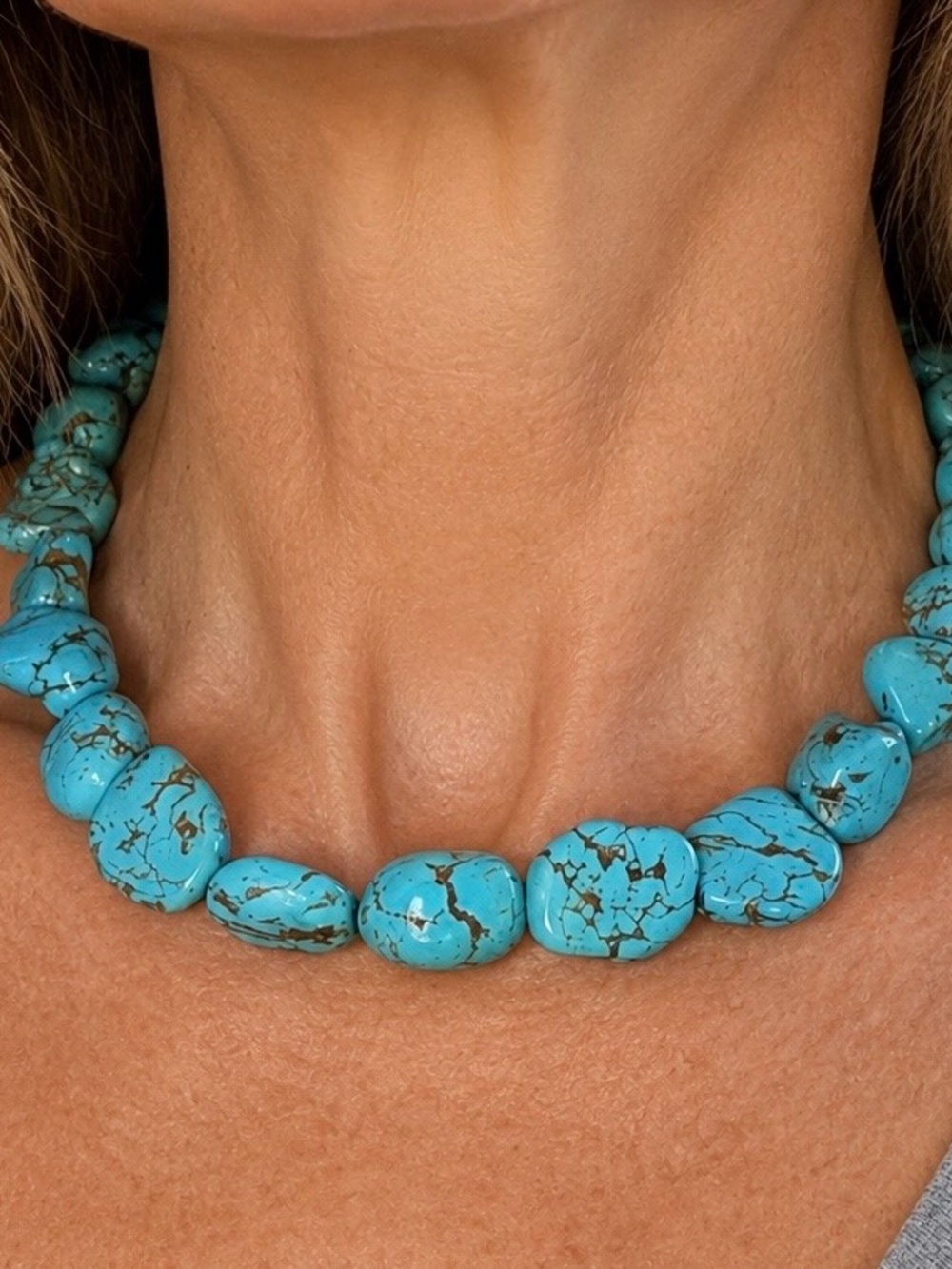 Turquoise Beaded Statement Necklace - Blue 18 in. 99 grams